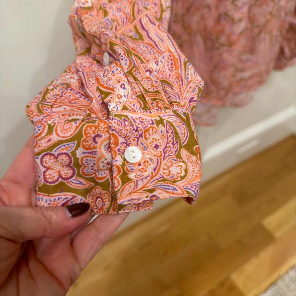 Sundance Poppy Bloom paisley print cotton blouse top in pink and orange - Picture 8 of 13